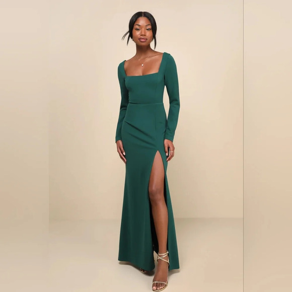 Lulus Infinitely Elegant Emerald Green Long Sleeve Maxi Dress XL Wedding Party - Picture 2 of 8